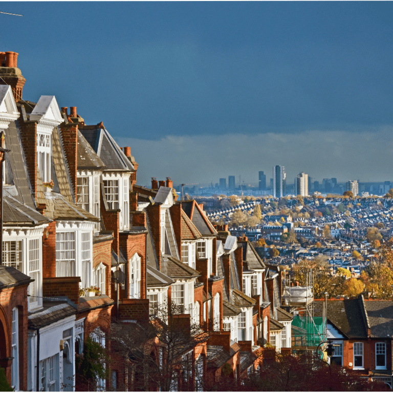 row of houses in london with a view of london