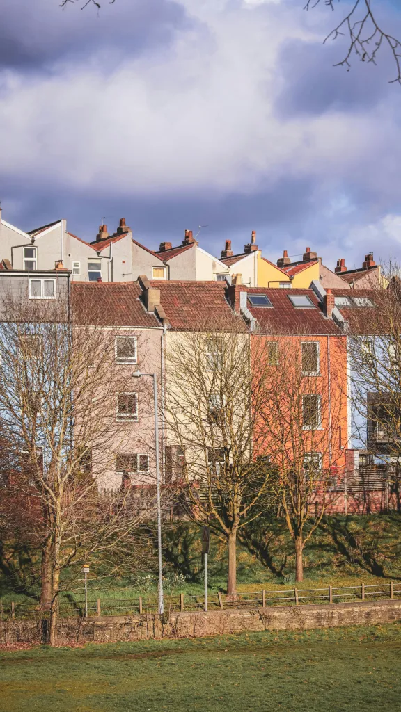 high storey terraced gutters in bristol with trees