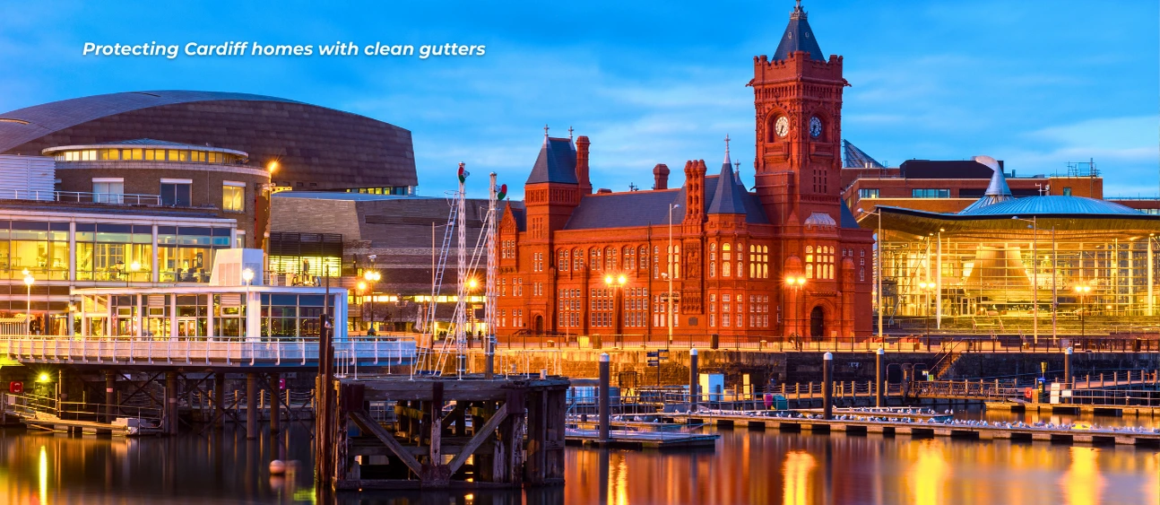 an image of cardiff city centre and landmarks which demonstrate the need for gutters to be maintained