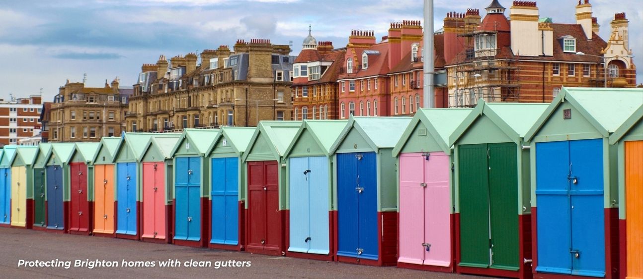 particular roofs and buildings that are typically seen in Brighton displayed on this landscape, commonly roofs that contain gutters that are cleaned by gutter cleaners regularly.
