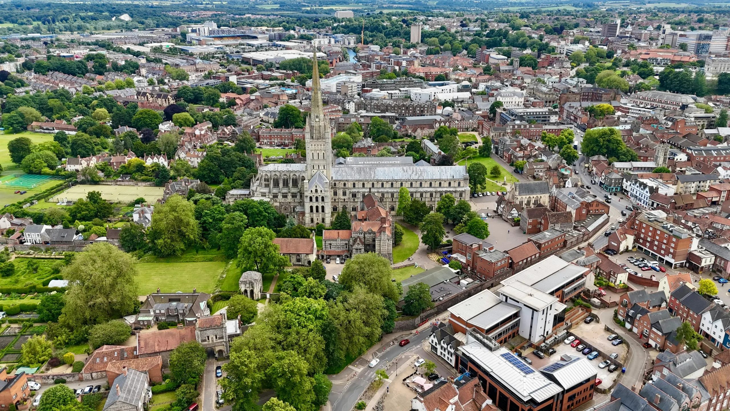 An aerial shot showing Norfolk, purely for decorative purposes but also providing context showing where gutter cleaners are commonly located within the county.