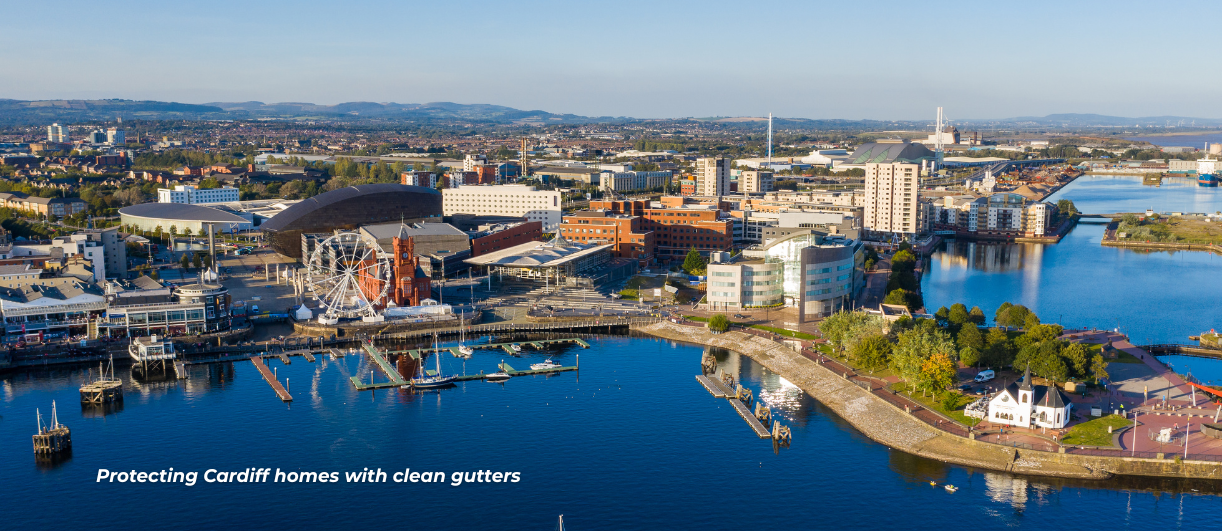 A coastal landscape of Cardiff for decorative purposes whilst providing locational context.