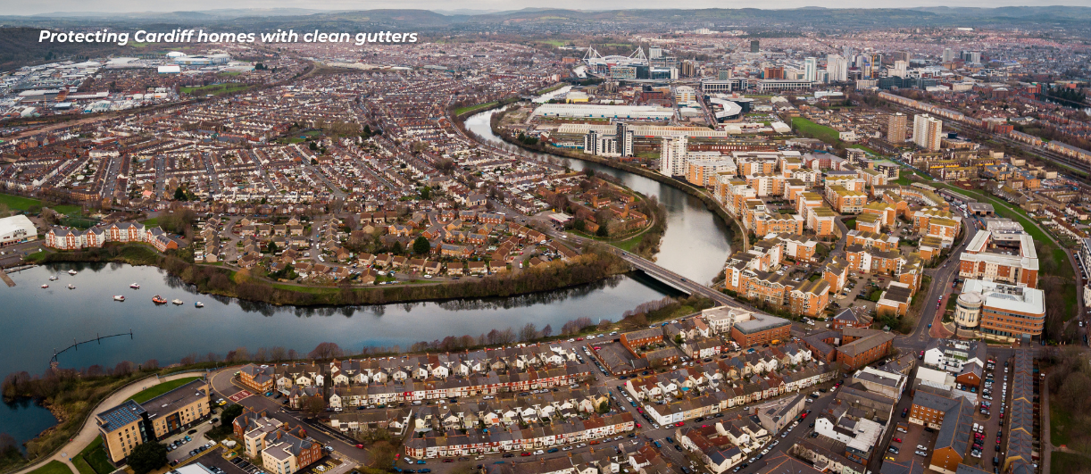 An aerial shot of a vast landscape showing where gutter cleaners reside in, in Cardiff.