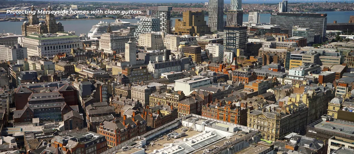 An aerial landscape showing Liverpool in Merseyside, typically for locational and decorative context.